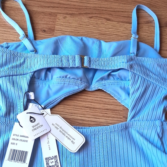 P NWT ladies one piece cut out style swimsuit  Light blue by Sanctuary MSRP $125 - Picture 8 of 8